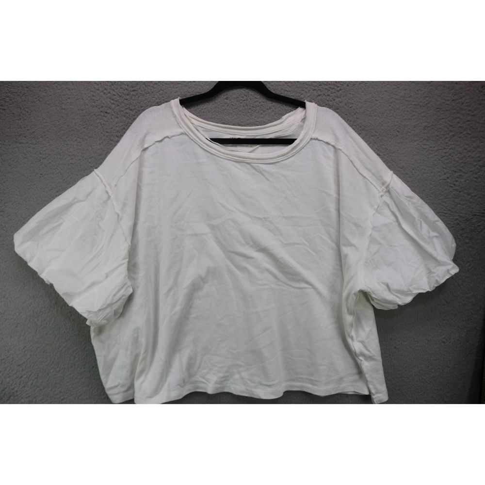 We The Free White Oversized Boxy Top w/Large Short Puff Sleeves-XL-BOHO